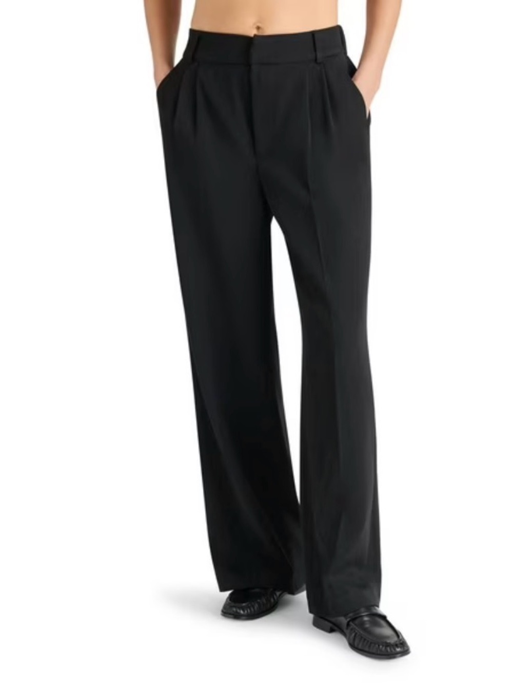 Steve Madden Black Wide-Leg Pleated Trousers